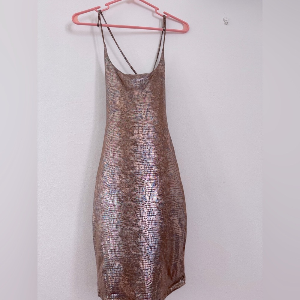 Copper iridescent mini dress